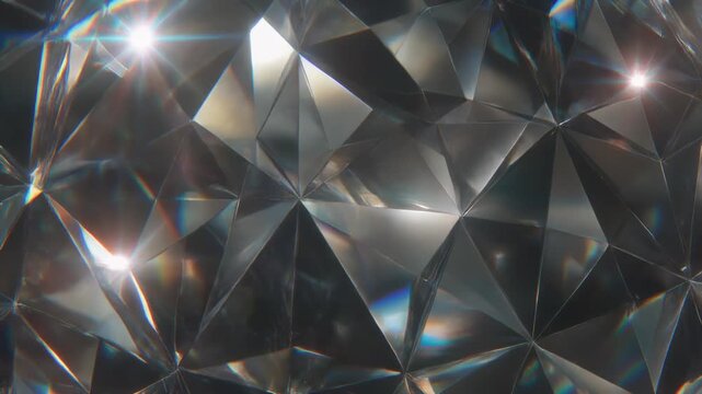 Diamond facets sparkling with cinematic lens flares during a slow motion macro reveal