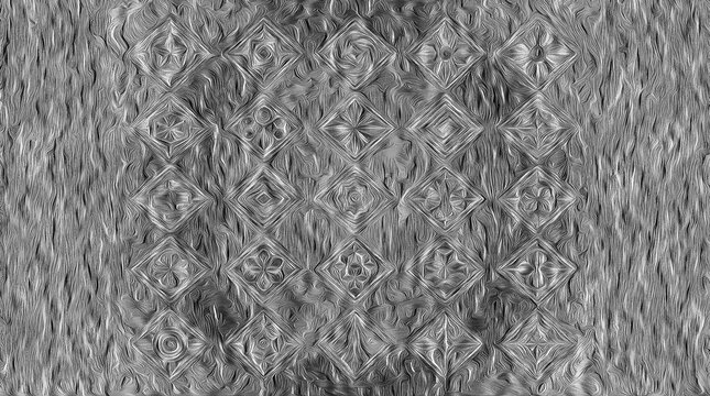Silver metallic geometric pattern with embossed floral diamond shapes