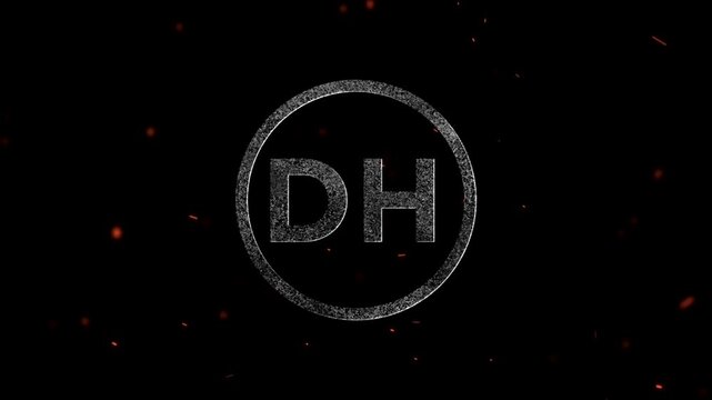 The letters dh inside a circular emblem formed from glowing floating embers and particle light effects