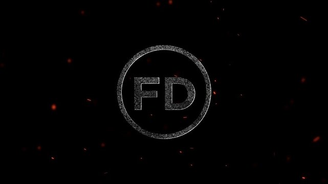 The letters fd centered inside a circle created with glowing particles and fiery embers