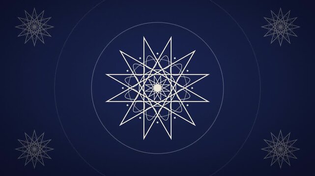Twelve Rosette Medallion Islamic Pattern Blooming on Midnight Blue