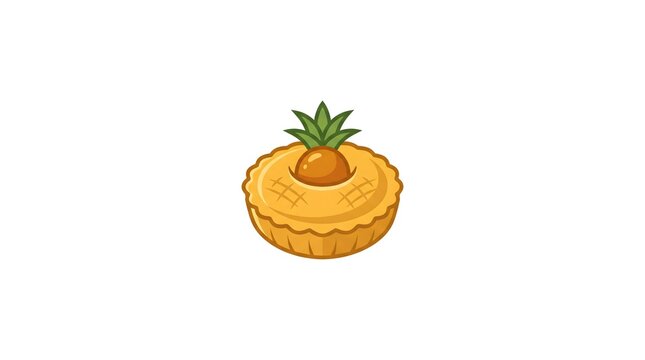 A vector cartoon illustration of a delicious golden-brown pineapple pie tart with a pineapple top garnish on a clean white background.