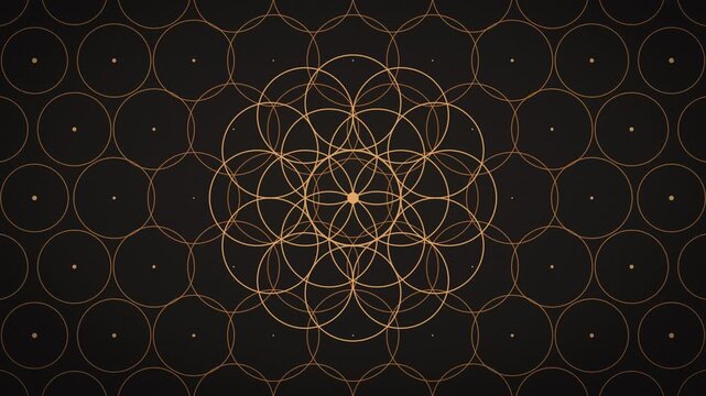 Overlapping Circles Sacred Geometry Pattern Copper on Charcoal
