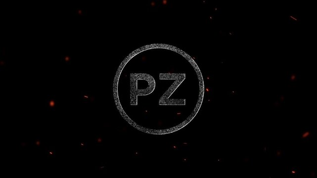 Glowing abstract circular emblem featuring letters PZ isolated on a dark textured background