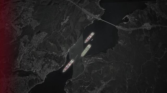 Bosphorus Strait Istanbul zoom out animation with ships sailing