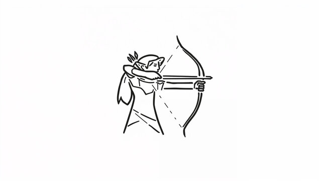 弓を引くエルフの射手の線画アイコン
