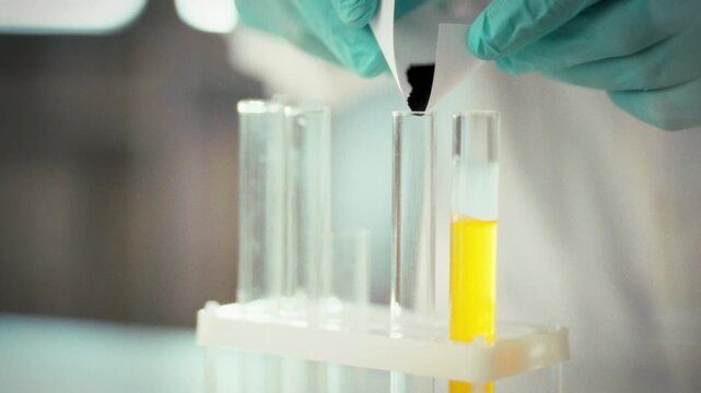In a bright laboratory, a scientist carefully pours dark powder into a glass test tube, initiating an experiment that demands precise measurement and meticulous technique. Under sterile conditions