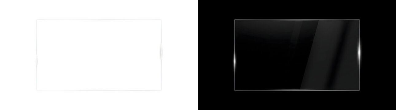 Glass screen with silver edges and diagonal reflections for display mockups in PNG, Transparent and Black Background Versions