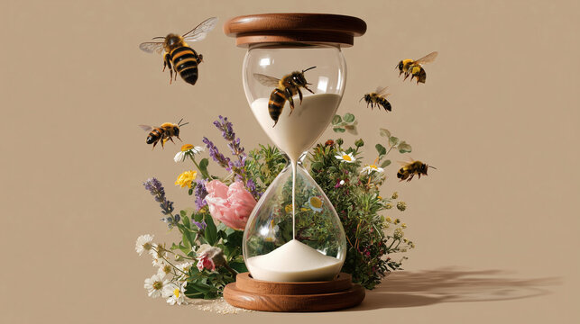  Bees and flowers in hourglass showing urgency of saving biodiversity
