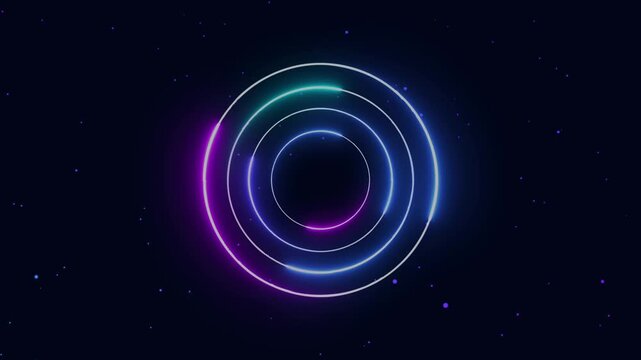 Geometric circles animation rotates amidst deep cosmic stars. Astrological navigation telemetry coordinates guide geometric circles animation. Planetary sci-fi films use circles.
