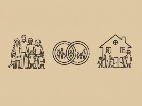 Family line art icons for community home and relationship concepts