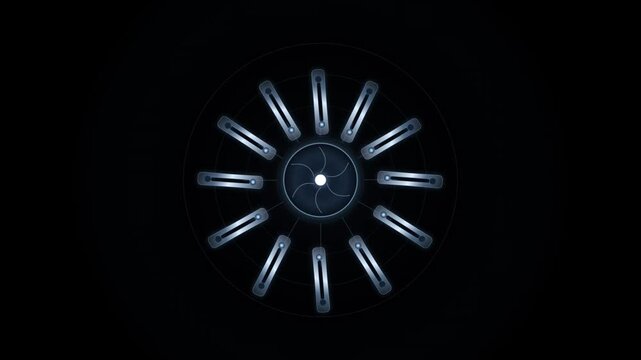 Abstract technological circular interface with glowing sliders and central vortex element for digital design projects