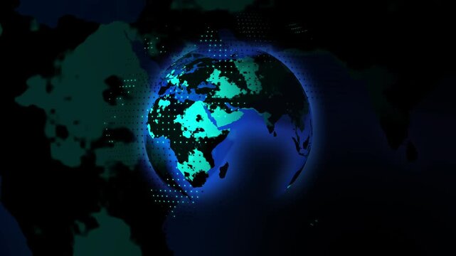 Earth globe animation highlights major continental coastlines. Worldwide satellite telemetry tracking routes on active Earth globe animation. Global transport teams use globe.