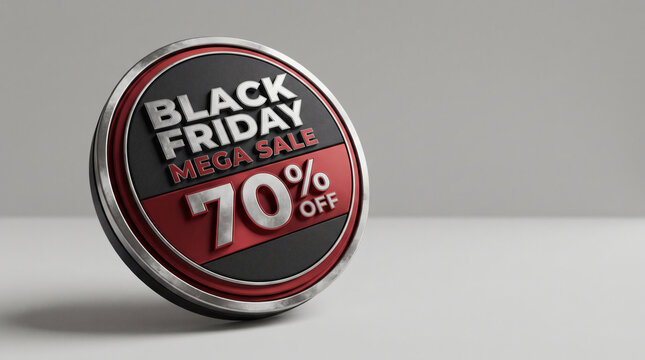 Black friday mega sale 70 percent off 3d badge on grey background