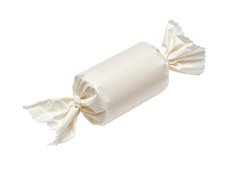 White paper candy wrapper with twisted ends, isolated on transparent background