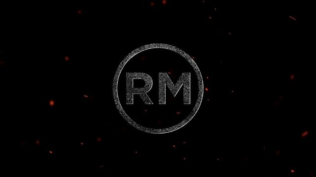Letters RM monogram inside a circular frame with particles and glowing light effects