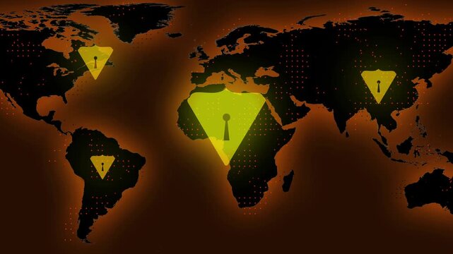 World map animation designates secure computational data zones. International cybersecurity defense protocols protect world map animation. Encrypted networks use the map.