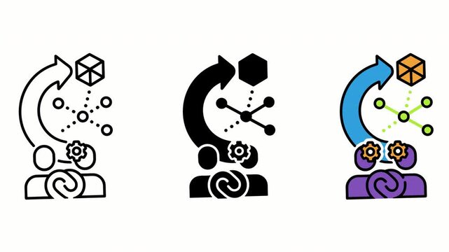 Microscope icon animation in a repeating pattern during scientific research discovery