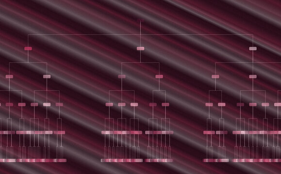 Organizational chart with pink shades and abstract wavy background for business planning presentation.