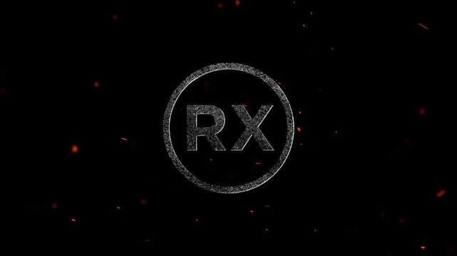 The letters RX inside a circular frame with particles and glowing light effects for professional design projects
