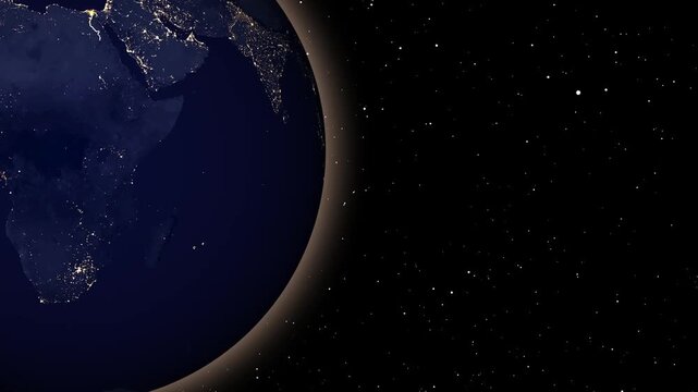 Earth globe animation provides open copy space beside continents. Worldwide media presentation layouts feature active Earth globe animation. Global network hubs use globe.