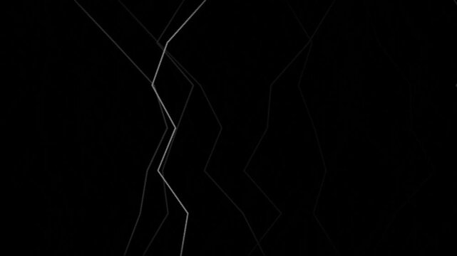 Abstract glowing white zig zag lines moving on black background