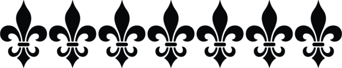 Decorative fleur de lis symbols arranged in row for heraldic ornament and elegant design © Sadekul