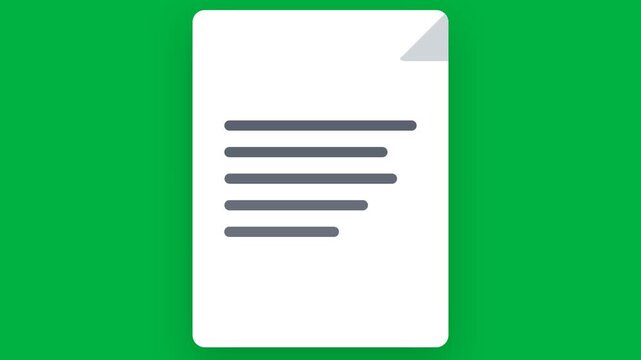 Minimalist white document icon with text lines on a vibrant green background, symbolizing data, files, reports, or paperwork.