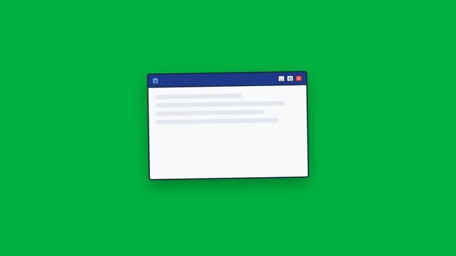 Generic web browser window with placeholder text on a vibrant green screen background, technology concept.