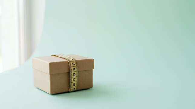 メジャーを巻いたギフトボックスと余白
