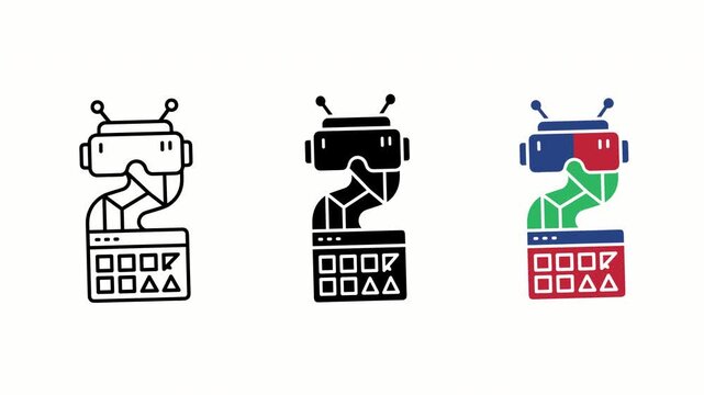 Abstract Robot Head Icon Animation with 3D Glasses in Cyberpunk Style