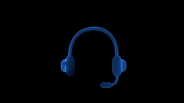 Abstract glowing headphone icon animation on bleak .background. Headphone concept. Black colour Headset headphone icon and music symbol