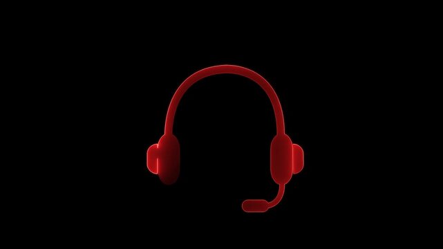 Abstract glowing headphone icon animation on bleak .background. Headphone concept. Black colour Headset headphone icon and music symbol