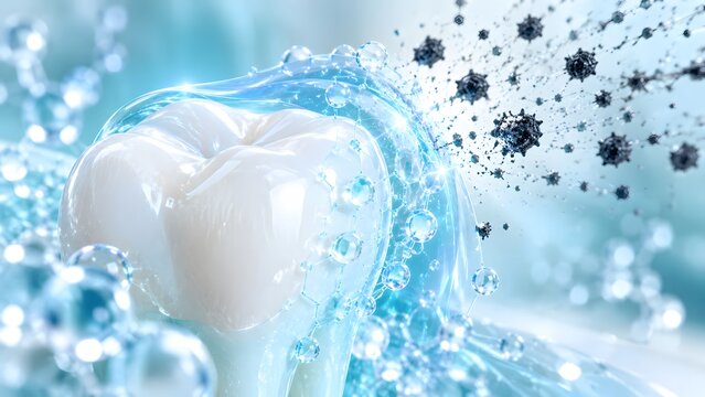 Conceptual Macro Image of Tooth Enamel Protection and Liquid Shield Matrix