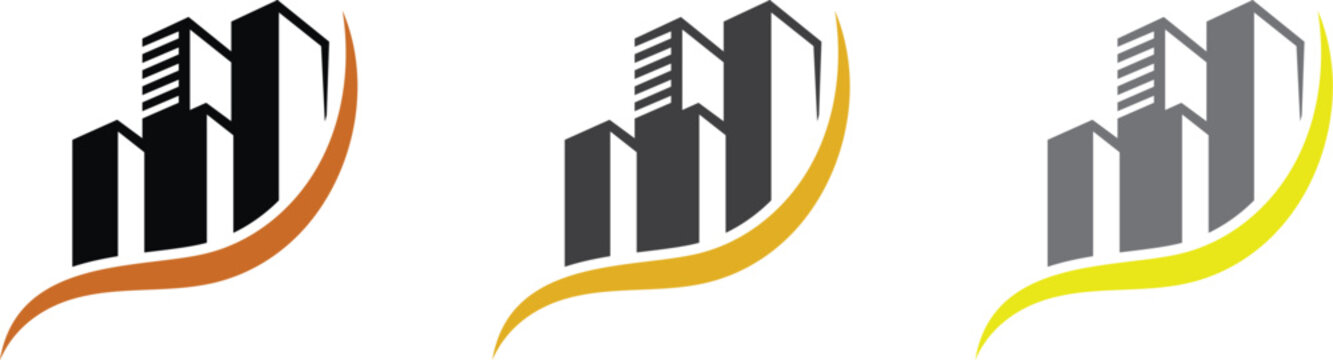 Set of three real estate logo icons with buildings