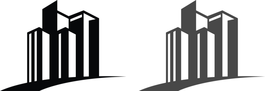 Set of two corporate building logo icons with curved ground
