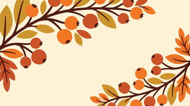 A beautiful thanksgiving background featuring autumnal branches with colorful berries and leaves perfect for festive designs and celebrations