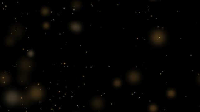 Gold Bokeh Particles Floating Loop Overlay - Golden Glitter Christmas Lights Background Animation on Black Background, Seamless Loop 4K