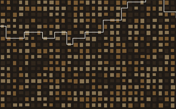 Abstract geometric grid pattern featuring brown square tiles with white horizontal stepped line overlay design.