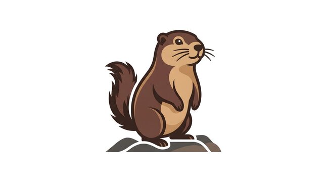 A clean and minimalist vector illustration of a cute cartoon groundhog or gopher standing on a rock, isolated on a solid white background.