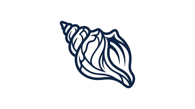 Abstract stylized line art illustration of a spiral seashell isolated on a white background, perfect for marine, ocean, beach themed designs and summer graphics.