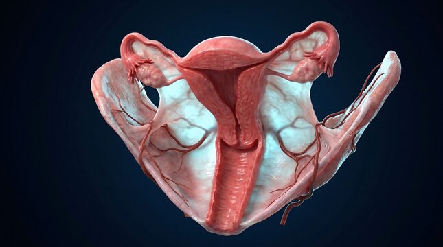 3D Medical Illustration of the Human Female Reproductive System and Pelvic Anatomy