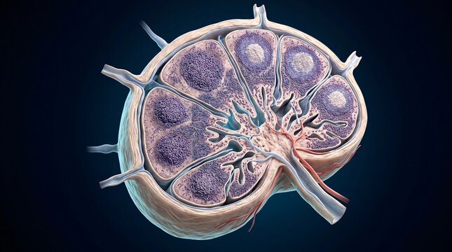 3D medical illustration of a human testis showing internal seminiferous tubules and anatomy