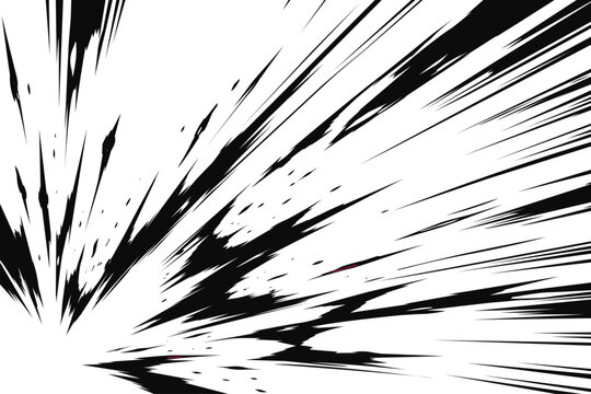 black and white manga speed lines burst vector overlay with jagged ink shards radiating action comic effect