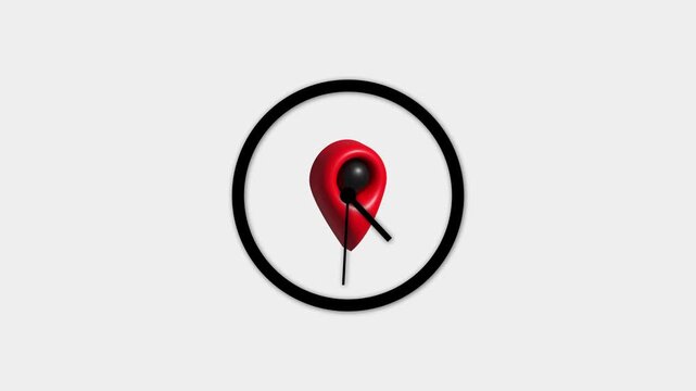 Location pin animation rests within a measured clock dial. Logistics delivery time management telemetry guides active location pin animation. Dispatch teams use the pin.
