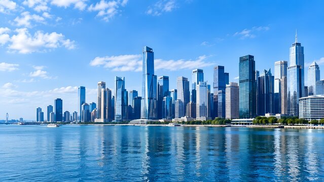 Cityscape with Skyline Over Calm Water