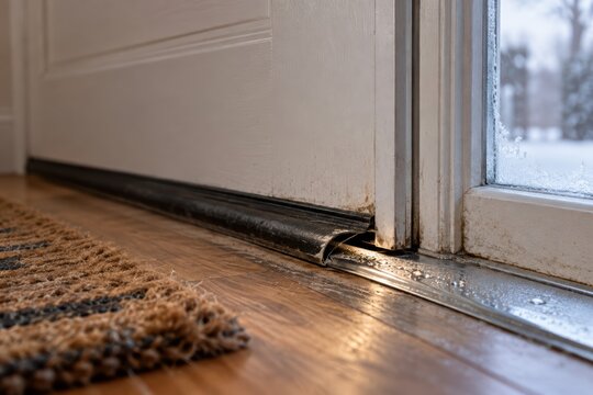 Door Draft and Worn Weatherstripping in Winter Home