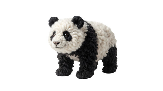 Cute 3D panda plush toy standing on transparent background.