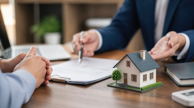 Home insurance: an insurance advisor explaining residential protection coverage during a client consultation