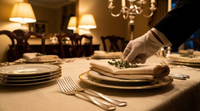 Private chef: an elegant dinner table being prepared for an exclusive gathering in a luxury residence